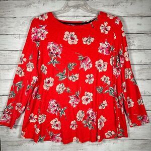 Joules Harbor Swing Tunic Red Floral Cotton Long Sleeve Top Sz 20 2X